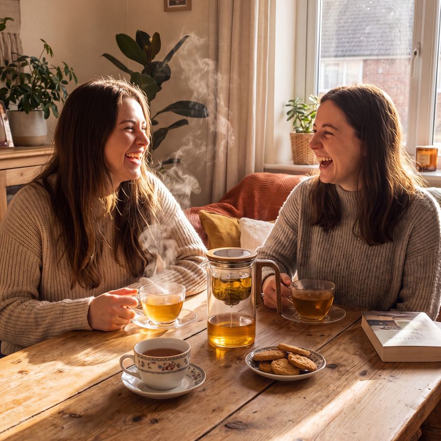 Sharing tea with a friend